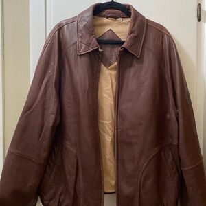 ROUNDTREE and YORKE Vintage Brown Leather Bomber Jacket Men's XL